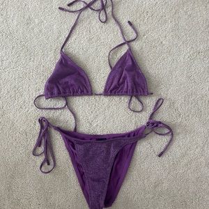 Triangl purple sparkle bikini (top size large; bottom size small) ($60)